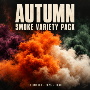 Autumn Smoke Variety Pack artwork with seasonal coloured smoke and text: 16 smokes, EG25 and TP40.
